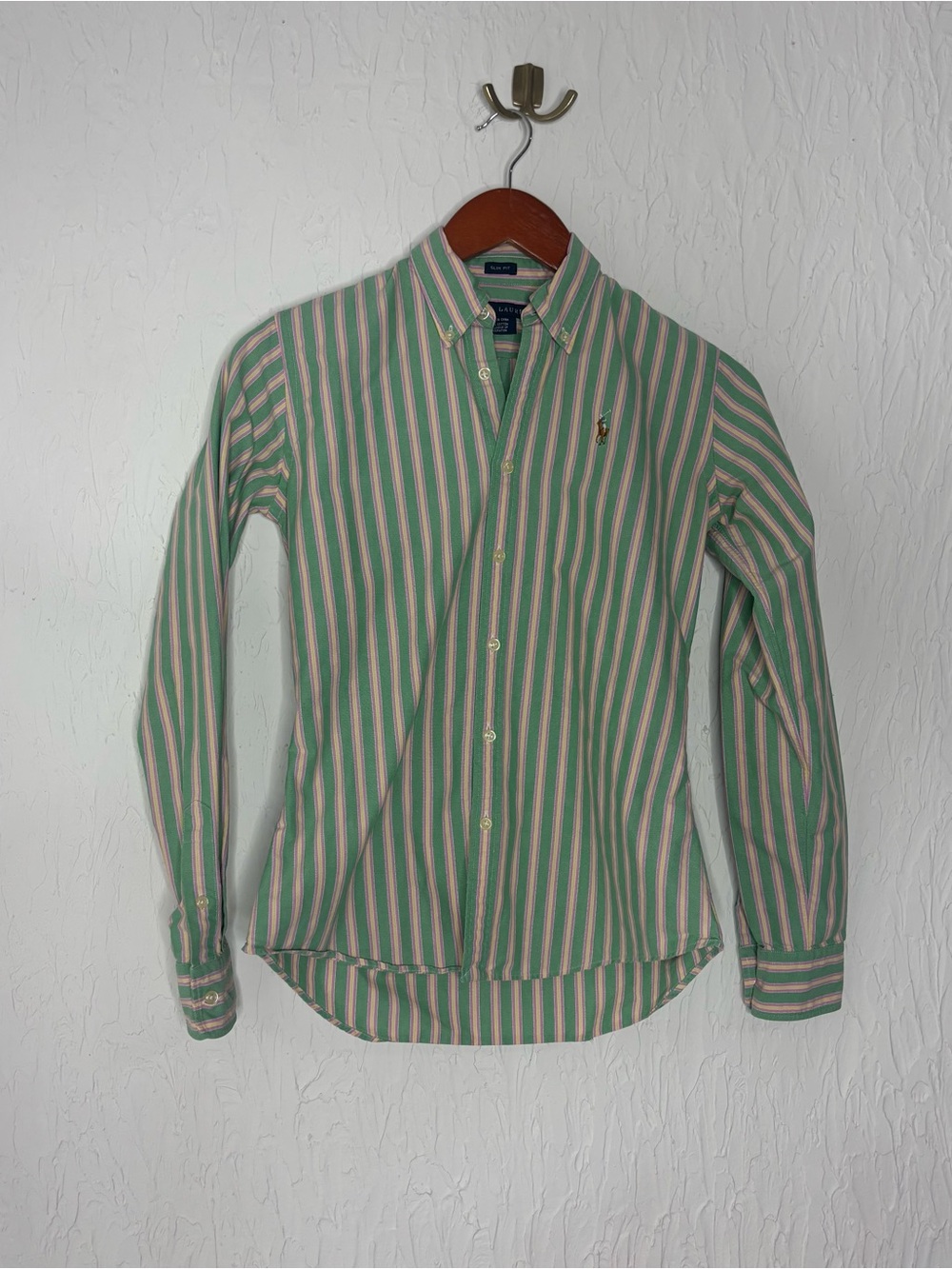 Ralph Lauren Slim Fit Button Down Shirt Green Pink Yellow Size 2